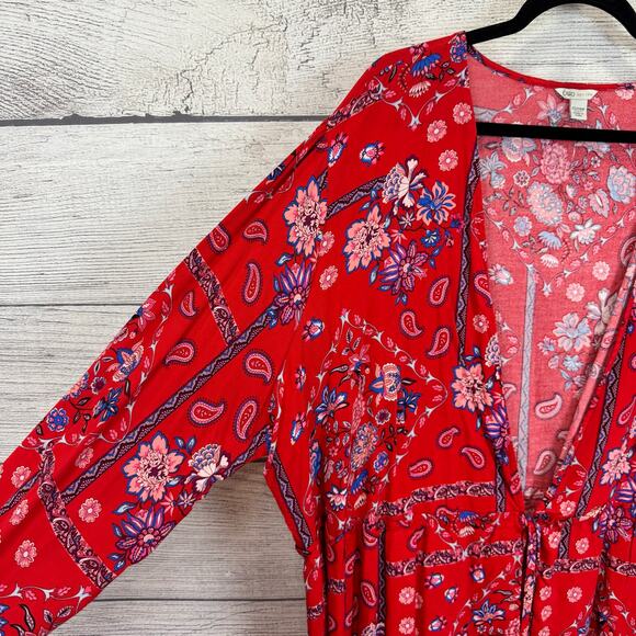 Cato Plus Size Red Floral Tie Front Long Sleeve Blouse Size 22/24W - Picture 2 of 8